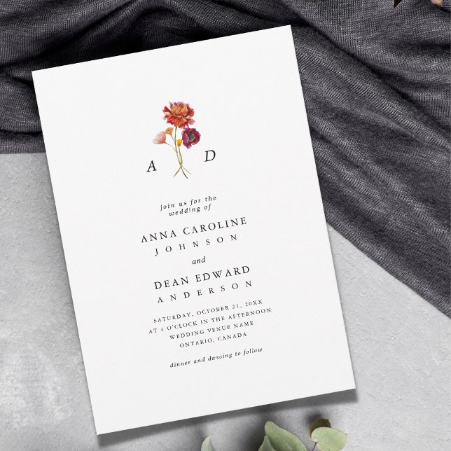 Fall Wildflower Botanical Monogram QR Code Wedding Invitation (Creator Uploaded)