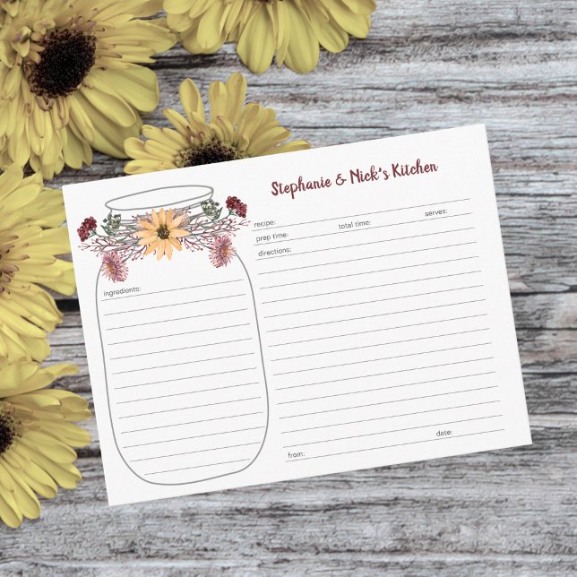Fall Wildflower Bouquet Mason Jar Recipe Cards (Creator Uploaded)