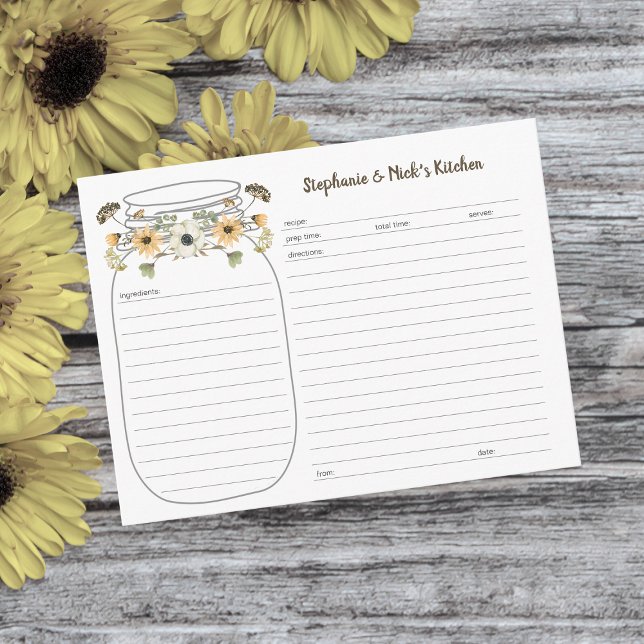 Fall Wildflower Bouquet Mason Jar Recipe Cards (Creator Uploaded)
