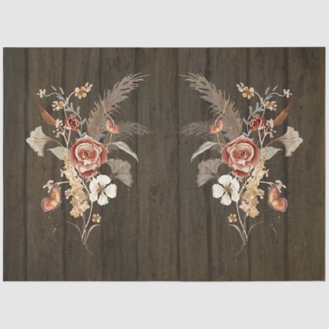 Fall Wildflower Bouquet Pampas Grass Decoupage Art Tissue Paper (Front)