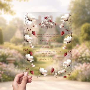 Fall wildflower burgundy cream boho clear wedding acrylic invitations