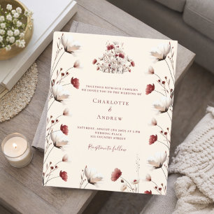 Fall wildflower burgundy cream wedding invitation