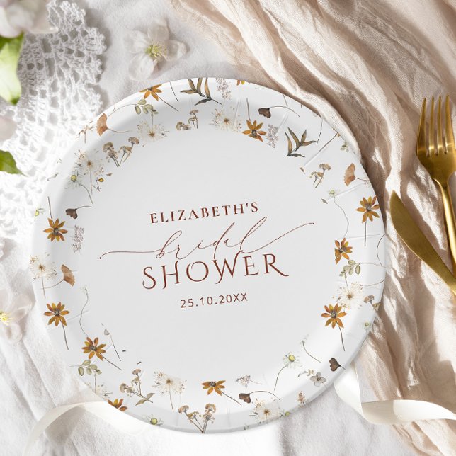 Fall Wildflower Elegant Bridal Shower  Paper Plates (Creator Uploaded)