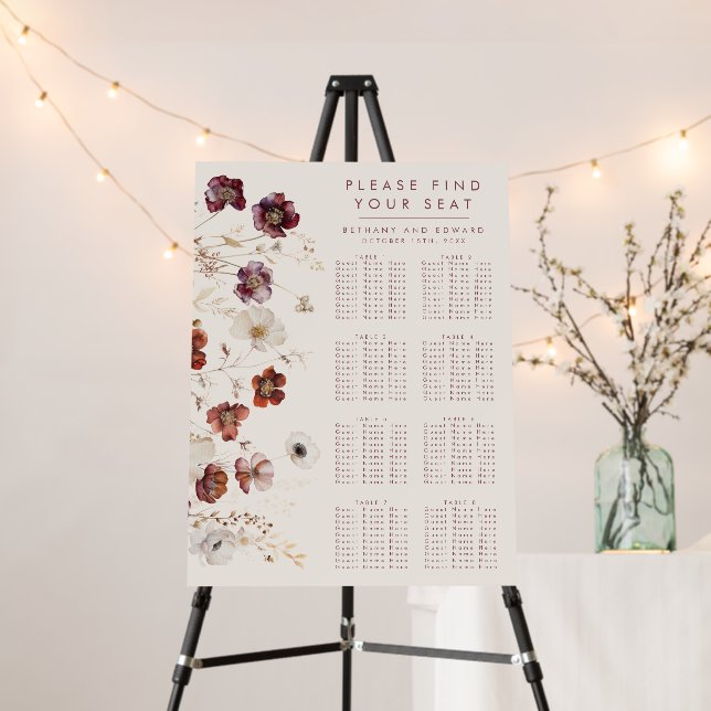 Fall Wildflower Field Beige Seating Chart Foam Board (In Situ (Stand))