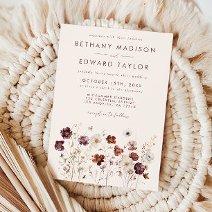 Fall Wildflower Field Beige Wedding Invitation