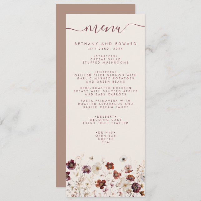 Fall Wildflower Field Beige Wedding Menu (Front/Back)