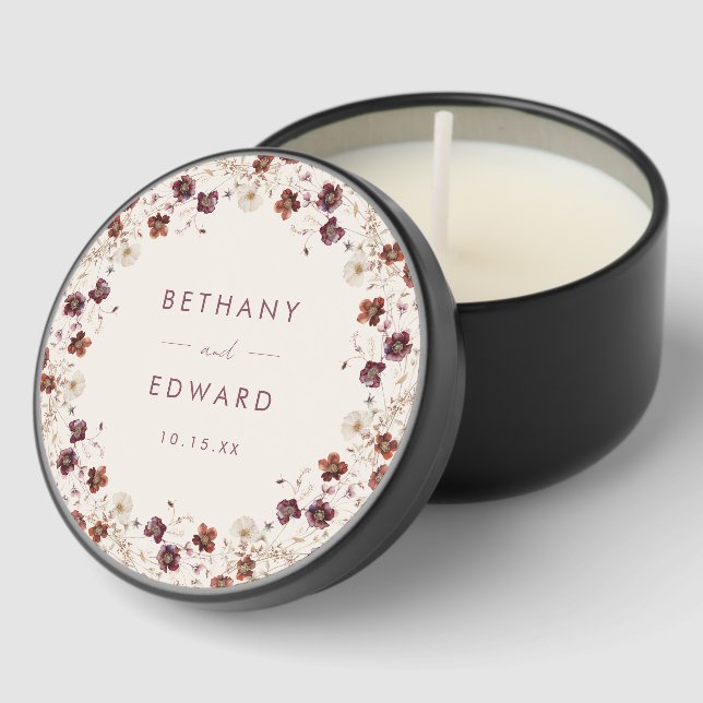 Fall Wildflower Field Beige Wedding Mini Candle Favors (Corner)