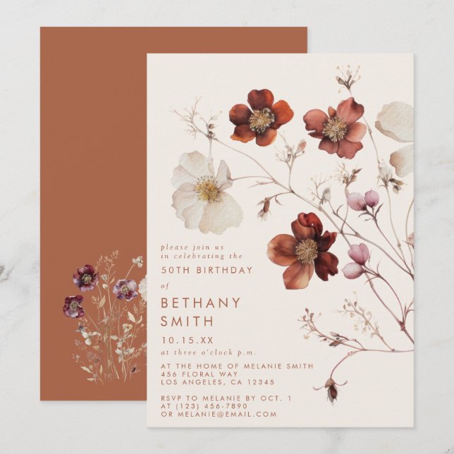 Fall Wildflower Field Birthday Party Invitation (Front/Back)