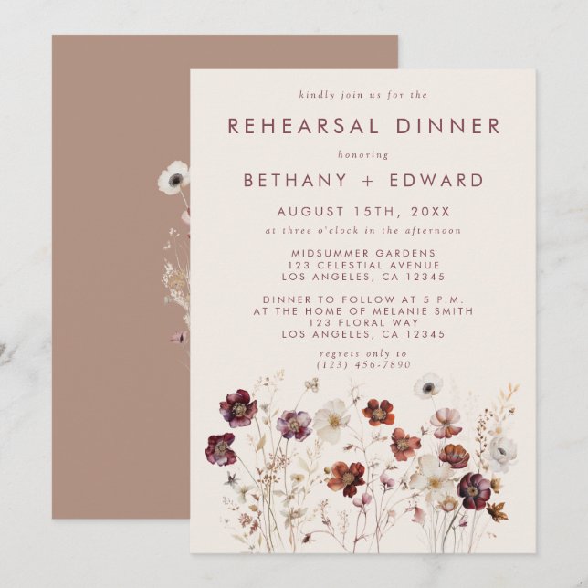 Fall Wildflower Field Rehearsal Dinner Invitation (Front/Back)