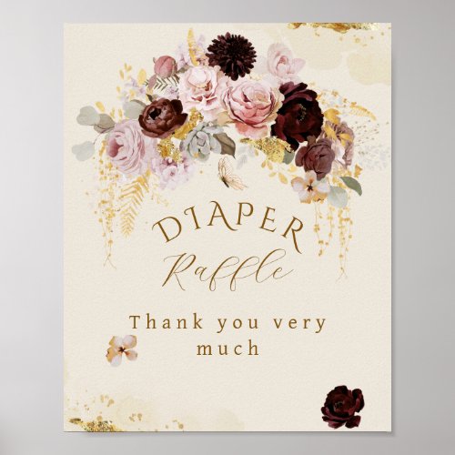 Fall Wildflower Floral Baby Girl Shower diaper Poster