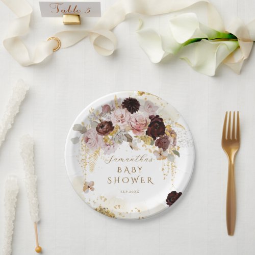 Fall Wildflower Floral Baby Girl Shower welcome  Paper Plates