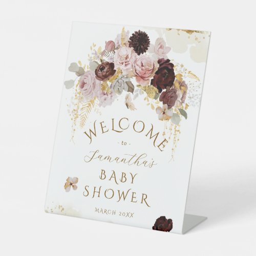 Fall Wildflower Floral Baby Girl Shower welcome Pedestal Sign