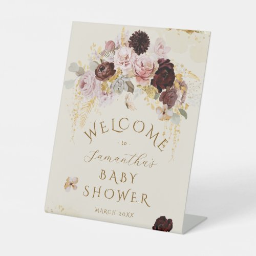 Fall Wildflower Floral Baby Girl Shower welcome Pedestal Sign