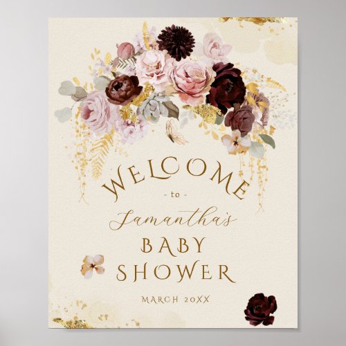 Fall Wildflower Floral Baby Girl Shower welcome  Poster