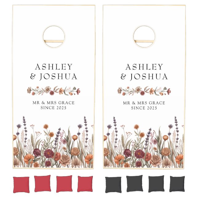Fall Wildflower Floral Wedding Cornhole Set (Set)