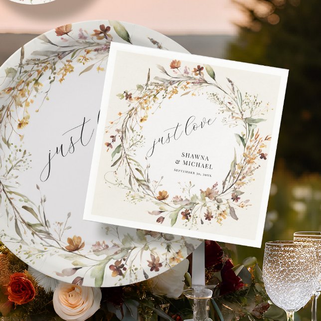 Fall Wildflower Floral Wreath Autumn BOHO Wedding Napkins (Creator Uploaded)