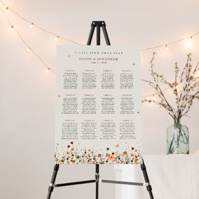Fall Wildflower Garden boho Wedding Seating chart Foam Board (In Situ (Stand))