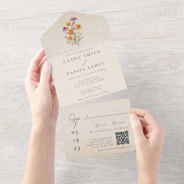 Fall Wildflower Garden Botanical Wedding All In One Invitation (Tearaway)