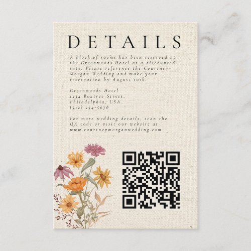 Fall Wildflower Garden Botanical Wedding Details Enclosure Card