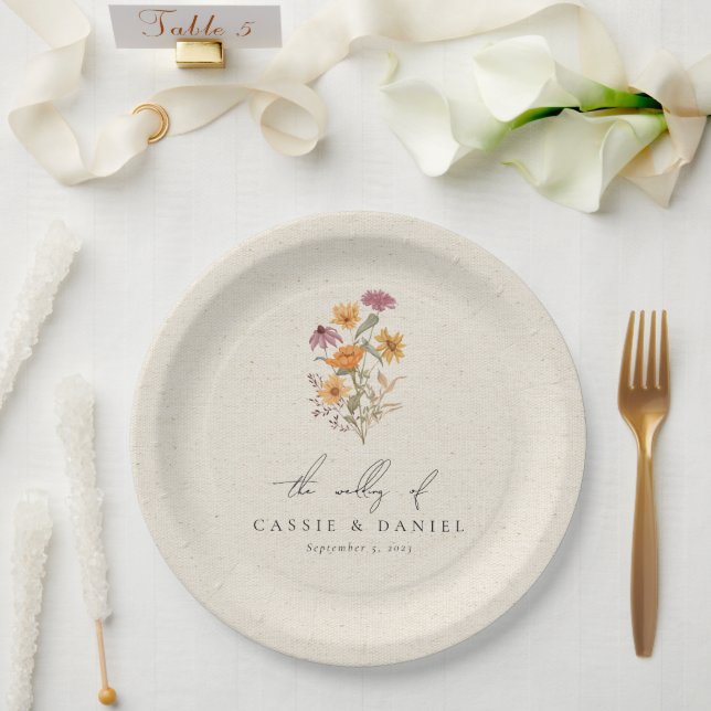 Fall Wildflower Garden Botanical Wedding Paper Plates (Wedding)