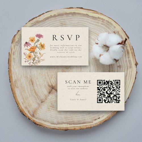 Fall Wildflower Garden Botanical Wedding RSVP QR Enclosure Card