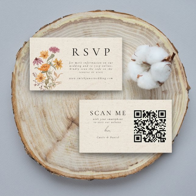 Fall Wildflower Garden Botanical Wedding RSVP QR Enclosure Card (Creator Uploaded)