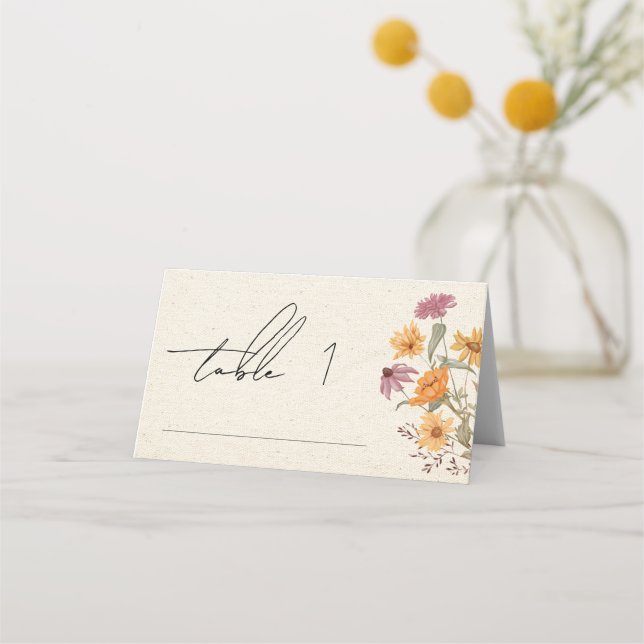 Fall Wildflower Garden Botanical Wedding Table No. Place Card (Front)