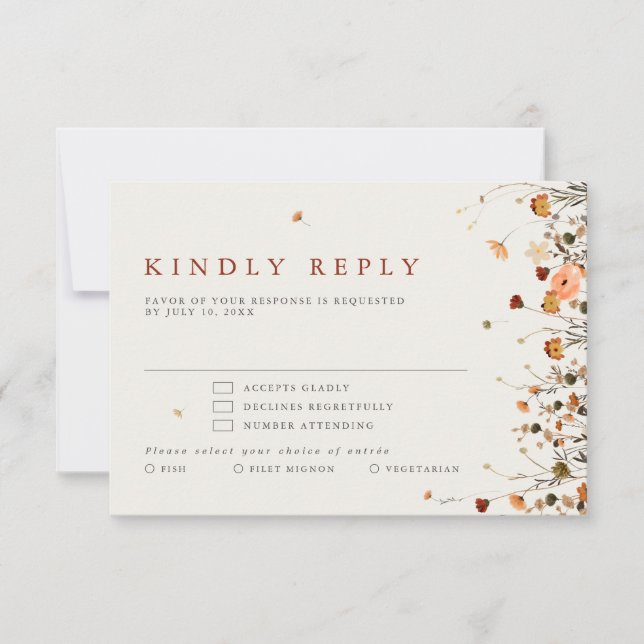 Fall Wildflower Garden Floral Boho Chic wedding RSVP Card (Front)