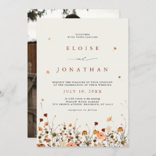 Fall Wildflower Garden Floral Boho Photo Wedding Invitation