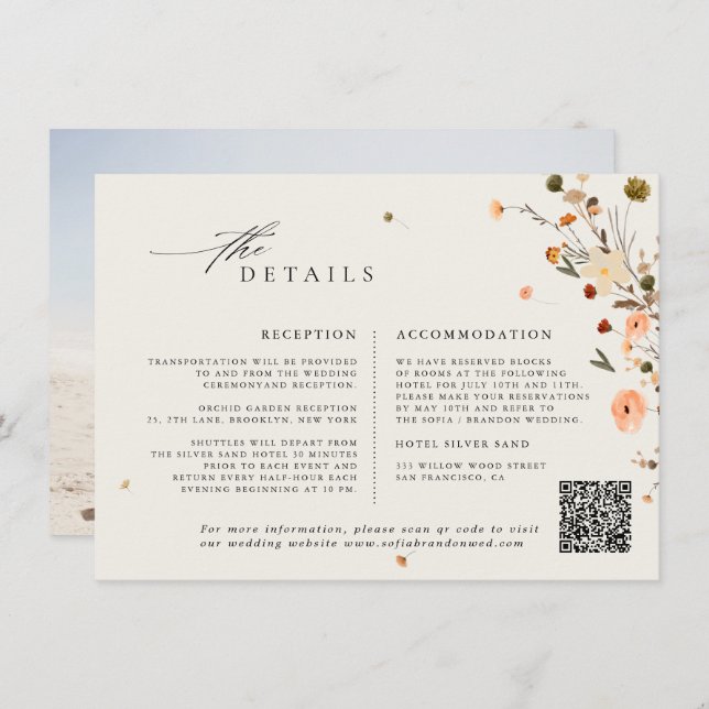 Fall Wildflower Garden Floral Boho wedding details Enclosure Card (Front/Back)