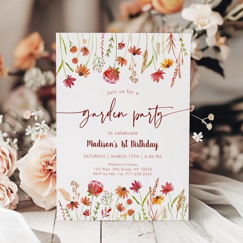 Fall Wildflower Garden Party 1st Birthday Invitation