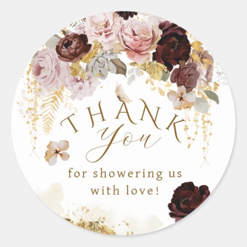 Fall Wildflower Gold Floral Baby Girl Shower Classic Round Sticker