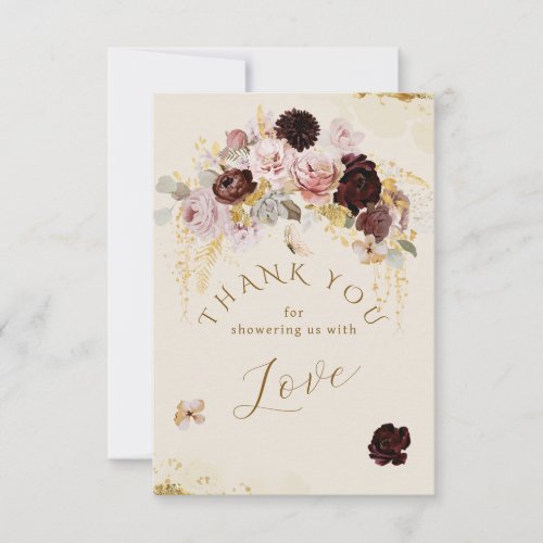 Fall Wildflower Gold Floral Baby Girl Shower Thank You Card