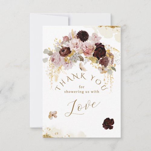 Fall Wildflower Gold Floral Baby Girl Shower Thank You Card