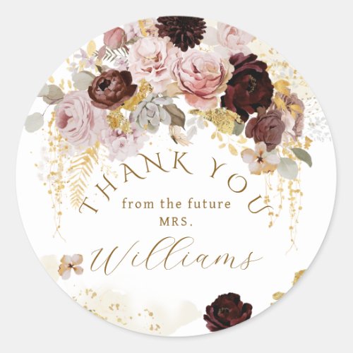 Fall Wildflower Gold Floral Bridal Shower Classic Round Sticker
