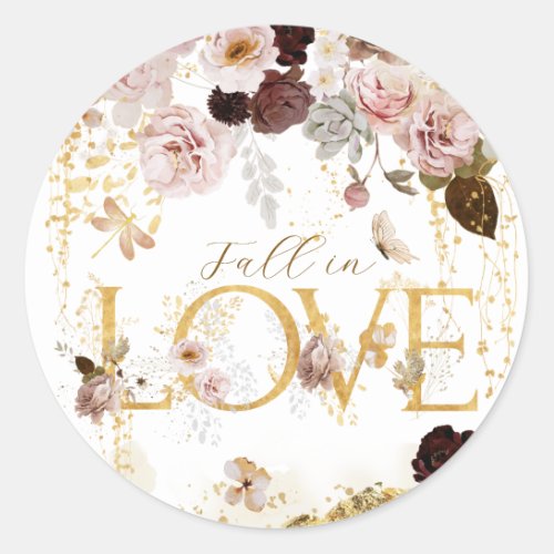 Fall Wildflower Gold Floral Bridal Shower Classic Round Sticker