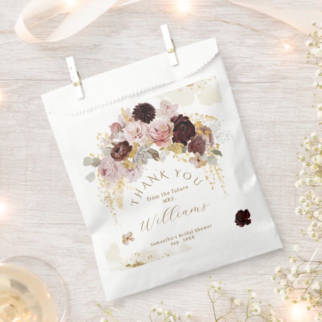 Fall Wildflower Gold Floral Bridal Shower Favor Bag (Clipped)
