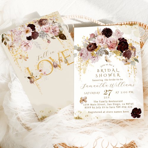 Fall Wildflower Gold Floral Bridal Shower Invitation