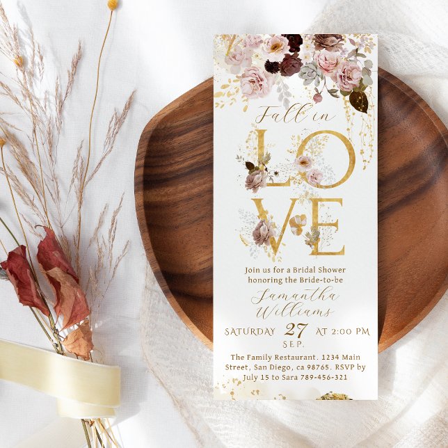 Fall Wildflower Gold Floral Bridal Shower Invitation (Creator Uploaded)