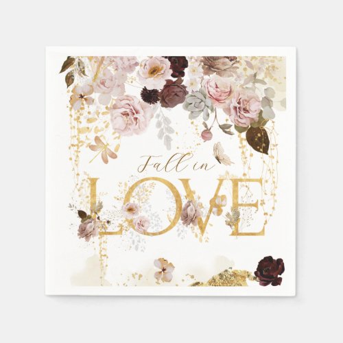 Fall Wildflower Gold Floral Bridal Shower Napkins