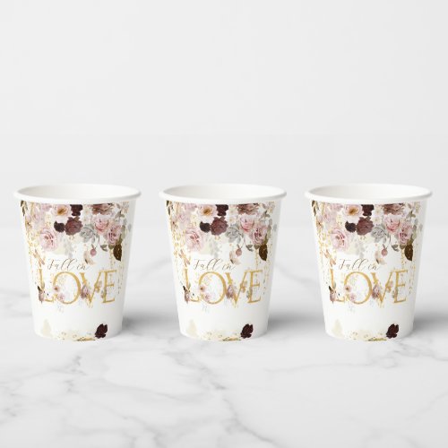 Fall Wildflower Gold Floral Bridal Shower Paper Cups