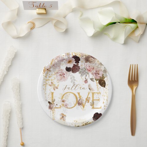 Fall Wildflower Gold Floral Bridal Shower Paper Plates