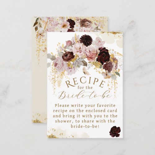 Fall Wildflower Gold Floral Bridal Shower Recipe Enclosure Card