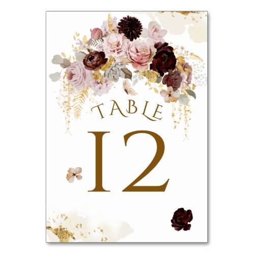 Fall Wildflower Gold Floral Bridal Shower  Table Number