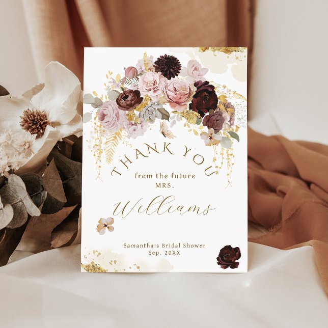 Fall Wildflower Gold Floral Bridal Shower Thank You Card (Creator Uploaded)