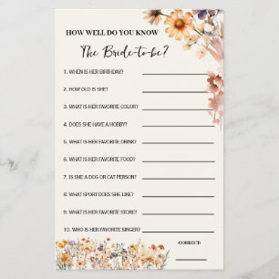 Fall Wildflower How Well Do You Know Her Game Card Flyer