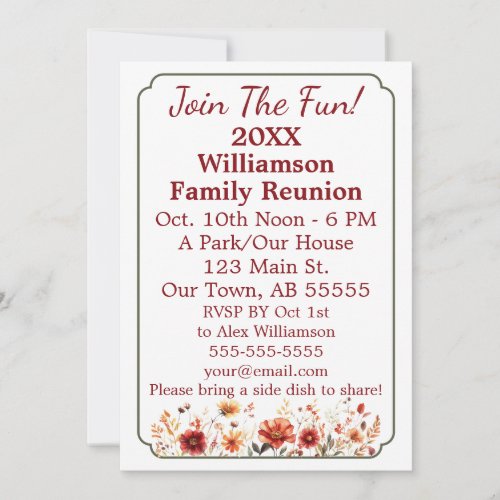 Fall Wildflower Join The Fun Family Reunion Card