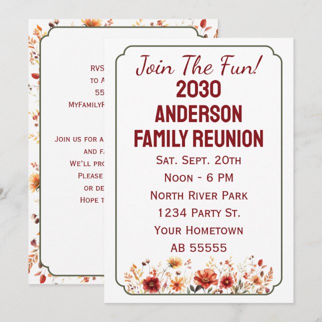 Fall Wildflower Join The Fun Family Reunion Card (Front/Back)