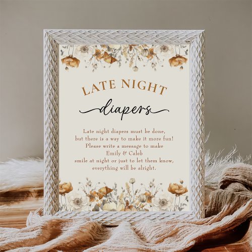 Fall Wildflower Late Night Diapers Baby Shower  Poster