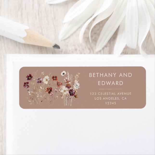 Fall Wildflower Meadow Taupe Wedding Label (Insitu)